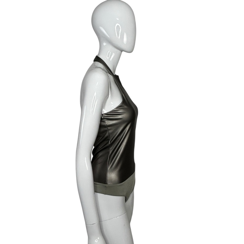 Express Body Contour Bodysuit Small Pewter Metallic Sleeveless Halter Thong